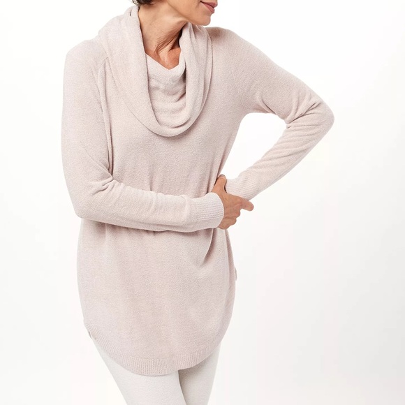 Barefoot Dreams CozyChic Sweatshirt blush pink Ultra Lite cowl neck Tunic M - Picture 1 of 8